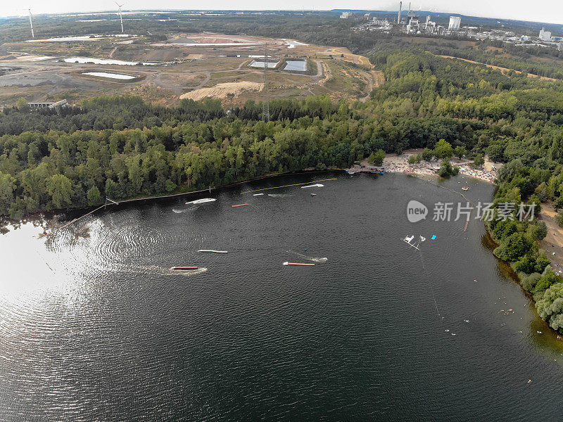 Aerial photo: Water ski facility at Bleibtreusee near Brühl